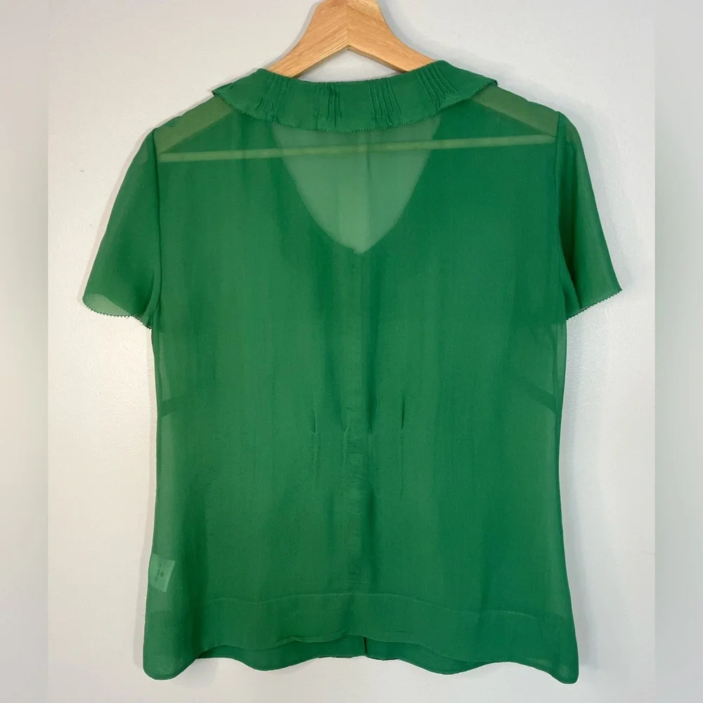 Boden Green Ruffled 100% Silk Blouse Short Sleeve semi Fitted Women’s 12 - Picture 6 of 11